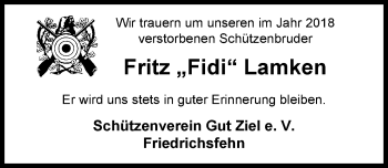 Traueranzeige von Fritz Lamken von Nordwest-Zeitung