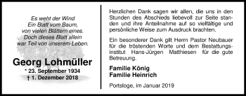 Traueranzeige von Georg Lohmüller von Nordwest-Zeitung