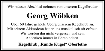 Traueranzeige von Georg Wöbken von Nordwest-Zeitung
