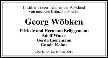 Traueranzeige von Georg Wöbken von Nordwest-Zeitung
