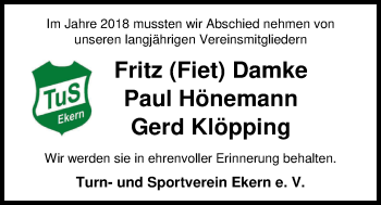 Traueranzeige von Gerd Klöpping von Nordwest-Zeitung