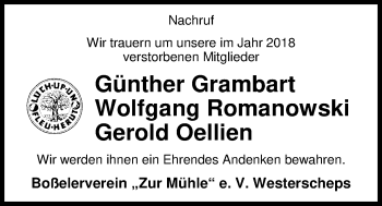 Traueranzeige von Gerold Oellien von Nordwest-Zeitung