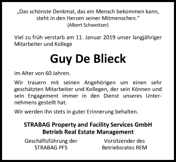 Traueranzeige von Guy De Blieck von Nordwest-Zeitung