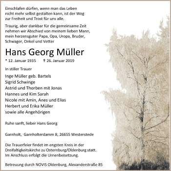 Traueranzeige von Hans Georg Müller von Nordwest-Zeitung