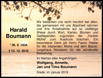 Traueranzeige von Harald Boumann von Nordwest-Zeitung