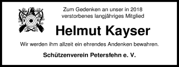 Traueranzeige von Helmut Kayser von Nordwest-Zeitung