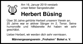 Traueranzeige von Herbert Büsing von Nordwest-Zeitung