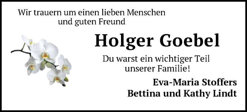 Traueranzeige für Holger Goebel vom 05.01.2019 aus Nordwest-Zeitung