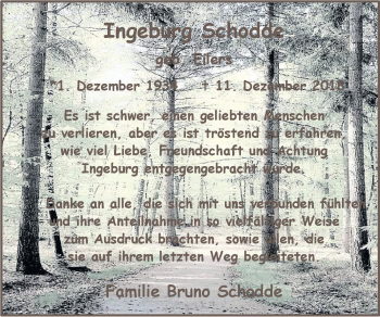 Traueranzeige von Ingeburg Schodde von Nordwest-Zeitung