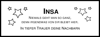 Traueranzeige von Insa Toshi von Nordwest-Zeitung