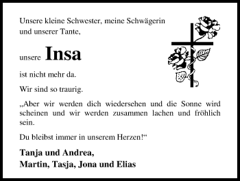 Traueranzeige von Insa Toshi von Nordwest-Zeitung