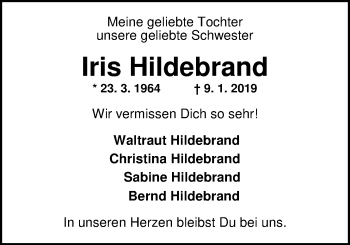 Traueranzeige von Iris Hildebrand-Hoffmann von Nordwest-Zeitung