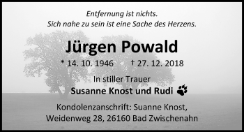 Traueranzeige von Jürgen Powald von Nordwest-Zeitung