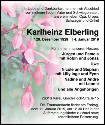 Traueranzeige von Karlheinz Eberling von Nordwest-Zeitung