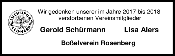 Traueranzeige von Lisa Alers von Nordwest-Zeitung