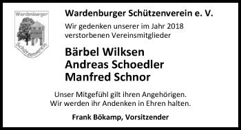 Traueranzeige von Manfred Schnor von Nordwest-Zeitung