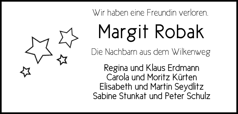  Traueranzeige für Margit Robak vom 07.01.2019 aus Nordwest-Zeitung