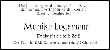 Traueranzeige von Monika Logemann von Nordwest-Zeitung