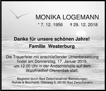 Traueranzeige von Monika Logemann von Nordwest-Zeitung