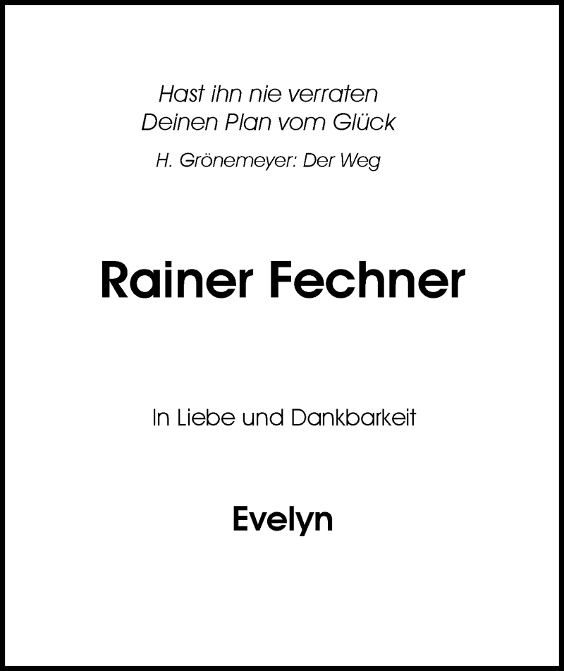  Traueranzeige für Rainer Fechner vom 07.01.2019 aus Nordwest-Zeitung