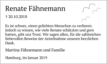 Traueranzeige von Renate Fähnemann von Nordwest-Zeitung