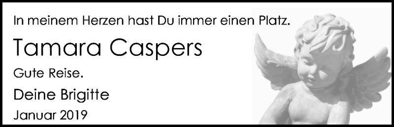  Traueranzeige für Tamara Caspers vom 24.01.2019 aus Nordwest-Zeitung