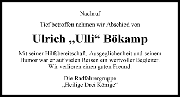 Traueranzeige von Ulrich Bökamp von Nordwest-Zeitung