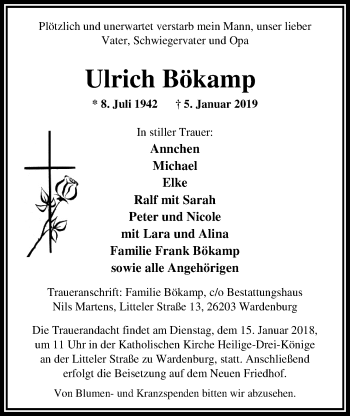 Traueranzeige von Ulrich Bökamp von Nordwest-Zeitung