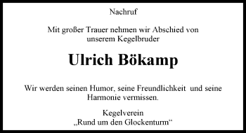 Traueranzeige von Ulrich Bökamp von Nordwest-Zeitung