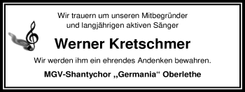 Traueranzeige von Werner Kretschmer von Nordwest-Zeitung