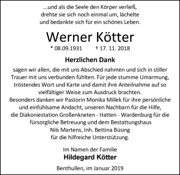 Traueranzeige von Werner Kötter von Nordwest-Zeitung