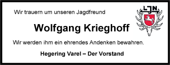 Traueranzeige von Wolfgang Krieghoff von Nordwest-Zeitung