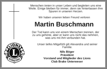 Traueranzeige von Martin Buschmann von Nordwest-Zeitung