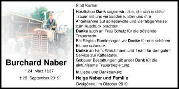 Traueranzeige von Burchard Naber von Nordwest-Zeitung