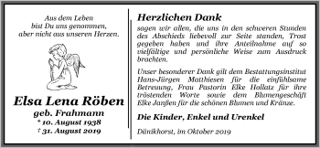 Traueranzeige von Elsa Lena Röben von Nordwest-Zeitung