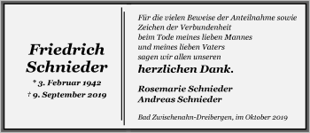 Traueranzeige von Friedrich Schnieder von Nordwest-Zeitung