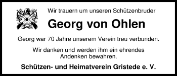 Traueranzeige von Georg von Ohlen von Nordwest-Zeitung