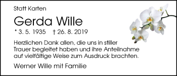Traueranzeige von Gerda Wille von Nordwest-Zeitung