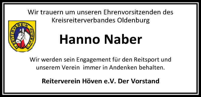  Traueranzeige für Hanno Naber vom 23.10.2019 aus Nordwest-Zeitung