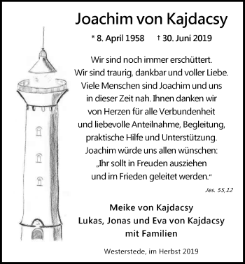 Traueranzeige von Joachim  von Kajdacsy von Nordwest-Zeitung