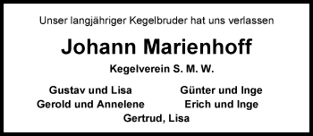 Traueranzeige von Johann Marienhoff von Nordwest-Zeitung