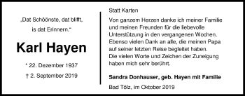 Traueranzeige von Karl Hayen von Nordwest-Zeitung