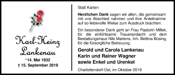Traueranzeige von Karl-Heinz Lankenau von Nordwest-Zeitung
