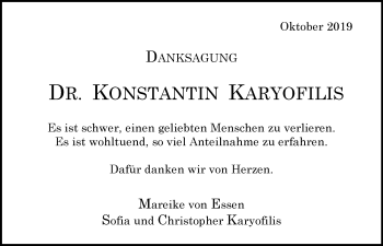 Traueranzeige von Dr. Konstantin Karyofilis von Nordwest-Zeitung
