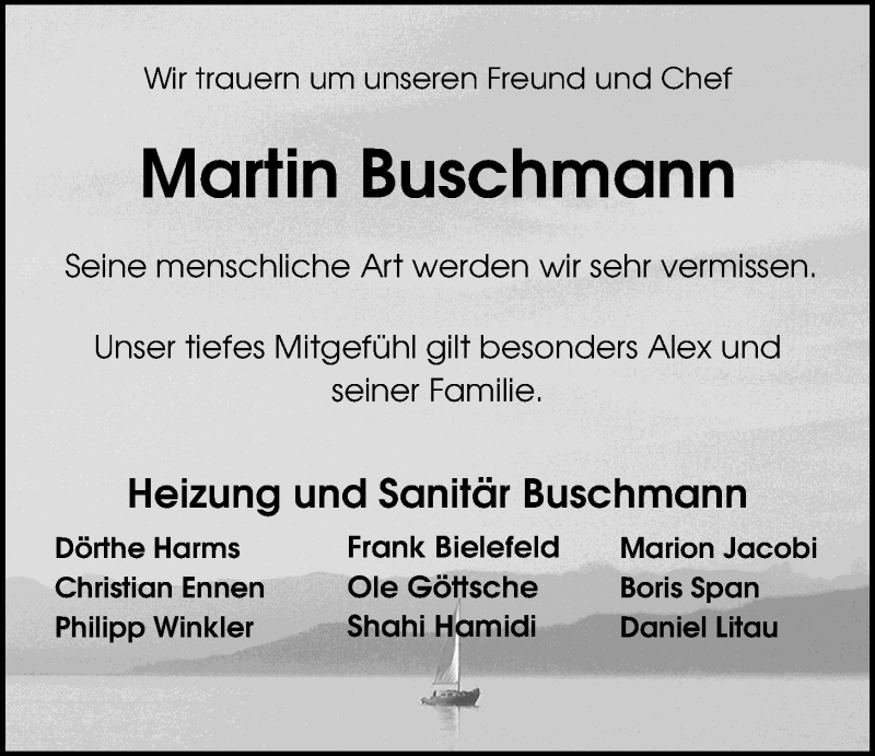  Traueranzeige für Martin Buschmann vom 01.10.2019 aus Nordwest-Zeitung