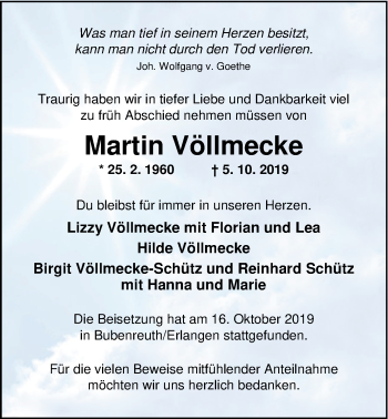 Traueranzeige von Martin Völlmecke von Nordwest-Zeitung