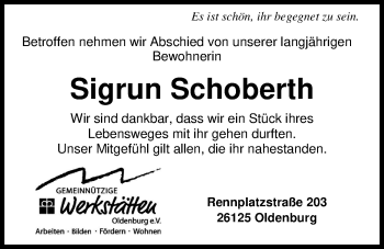 Traueranzeige von Sigrun Schoberth von Nordwest-Zeitung