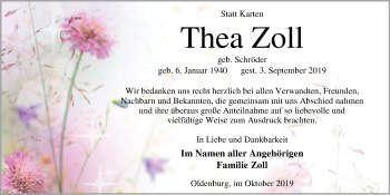 Traueranzeige von Thea Zoll von Nordwest-Zeitung