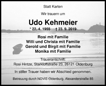 Traueranzeige von Udo Kehmeier von Nordwest-Zeitung