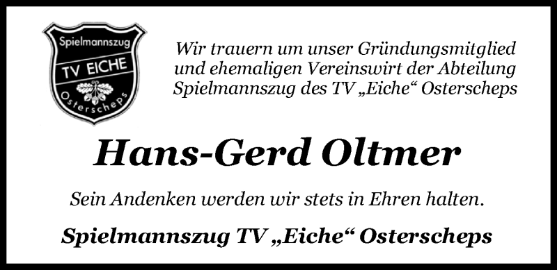  Traueranzeige für Hans-Gerd Oltmer vom 28.10.2019 aus Nordwest-Zeitung